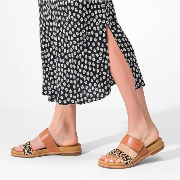 Hush Puppies Shoes - Hush Puppies Amber Brown Calf Leather Lilly 2 Band Slide Sandal Sz 8